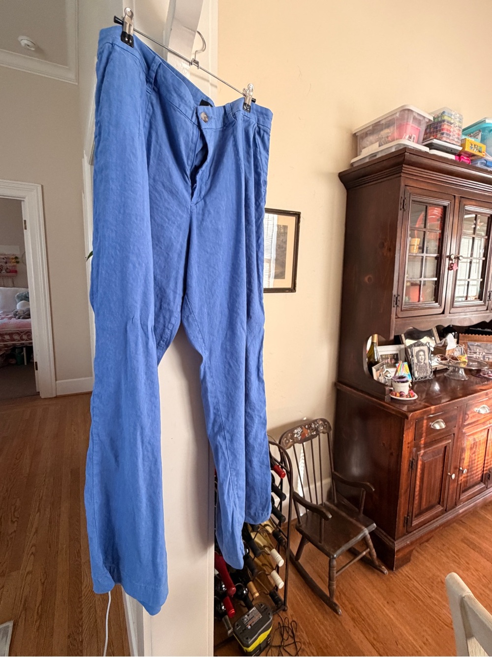 Women's Blue Casual Linen-Blend Pants